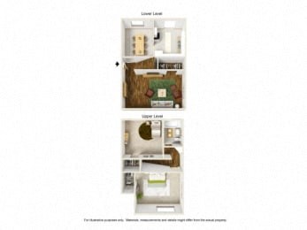 Floor plan for 2 beds, 1 bath, 830 sqft
